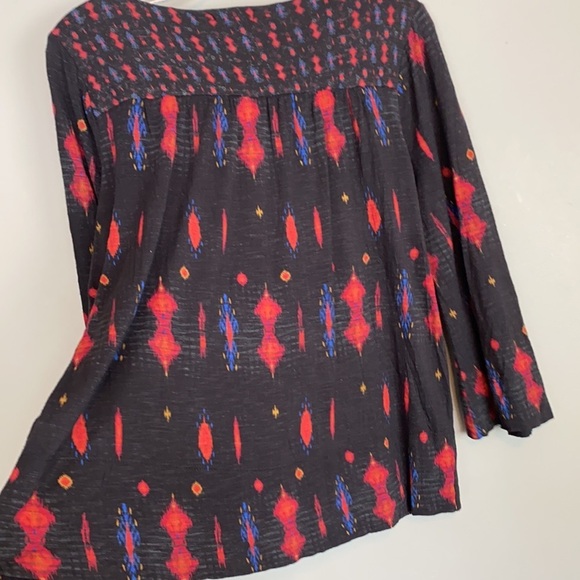Lucky Brand Womens Aztec Print Balloon Hem Top Size Small Button Detail Artsy - Picture 7 of 10